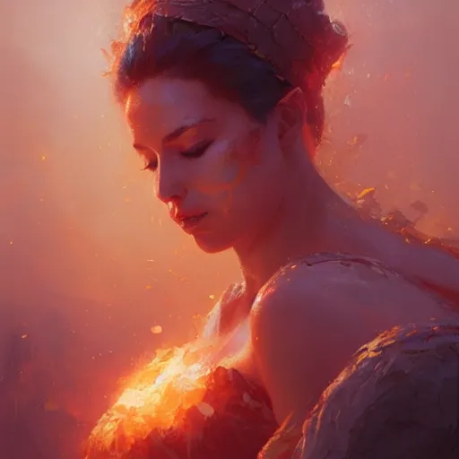 Image similar to a beautiful portrait of a fire goddess with closed eyes by greg rutkowski and raymond swanland, trending on artstation, flaming background, ultra realistic digital art