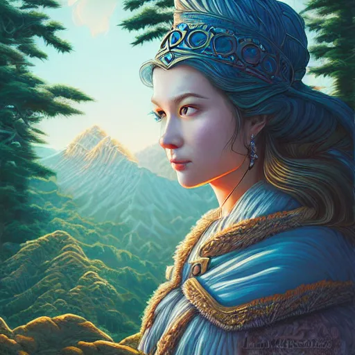 Image similar to ethereal ancient princess in the mountains, extremely detailed, sharp focus, wide view, full body shot, smooth, digital illustration, by lisa perrin!!!!, dan mumford, james jean, by rossdraws, frank franzzeta, sakimichan