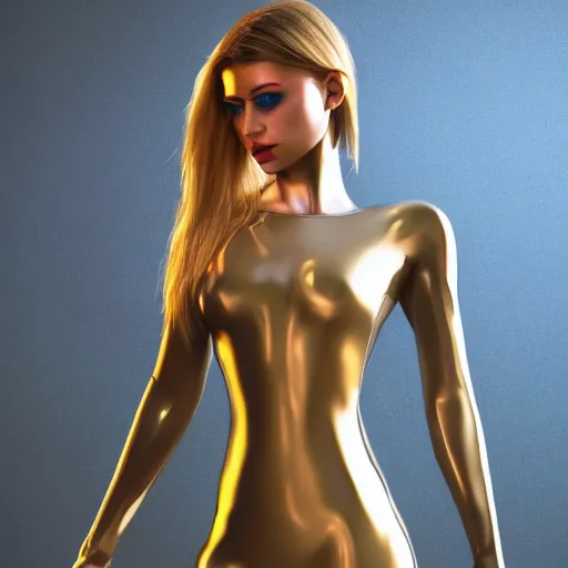 Prompt: Epic cinematic action scene render of a very beautiful female wearing Abstract tech bodysuit, focus, realistic eyes, symmetric body features proportions, golden ratio, ultra intricate details, award winning, unreal render