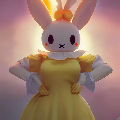 Prompt: Miffy-Miffy Bon-Bons the Bunny Girl, huggy wuggy from poppy playtime video game, fullbody, ultra high detailed, glowing lights, oil painting, Greg Rutkowski, Charlie Bowater, Beeple, unreal 5, DAZ, hyperrealistic, octane render, RPG portrait, dynamic lighting, fantasy art, beautiful face