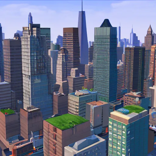 Image similar to new york city skyline in the style of cities skylines, in game sceenshot, gameplay