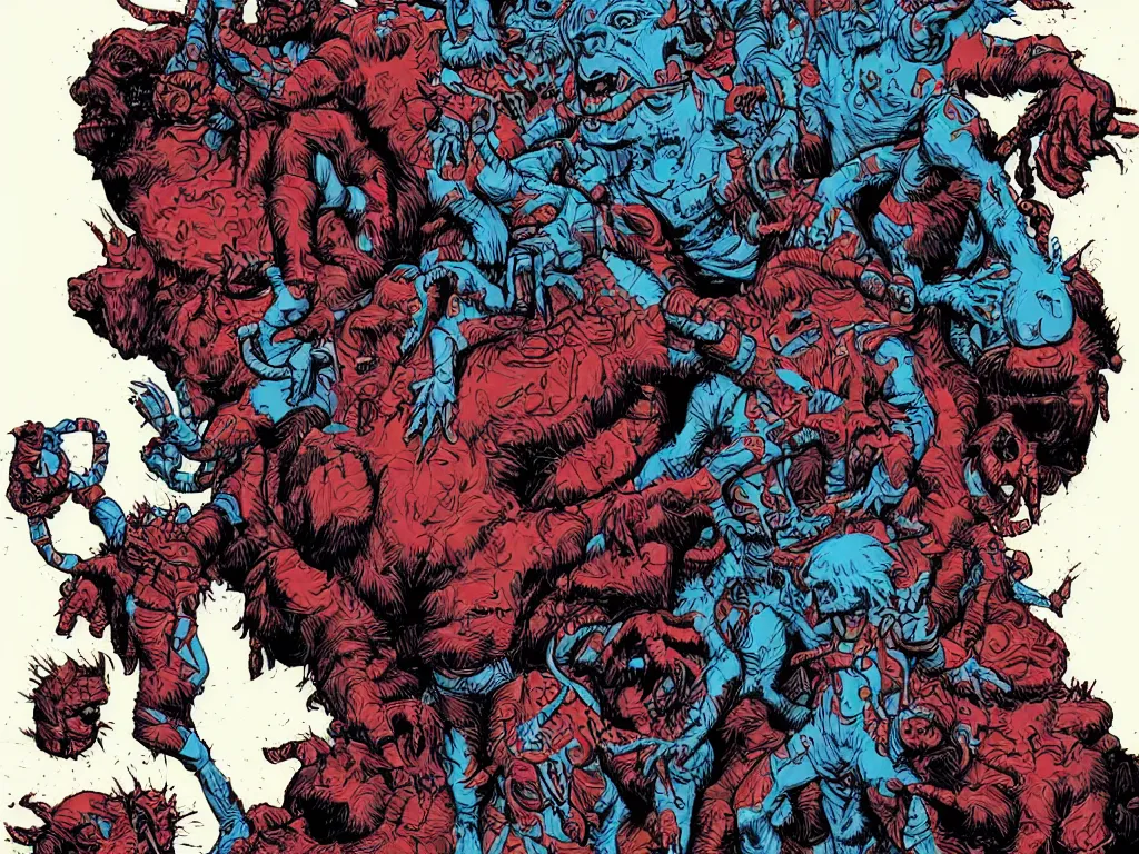 Image similar to the thing 1 9 8 2 movie monster, in the style of james jean and laurie greasley, dynamic composition, dramatic lighting, hyper - realistic, ultra detailed