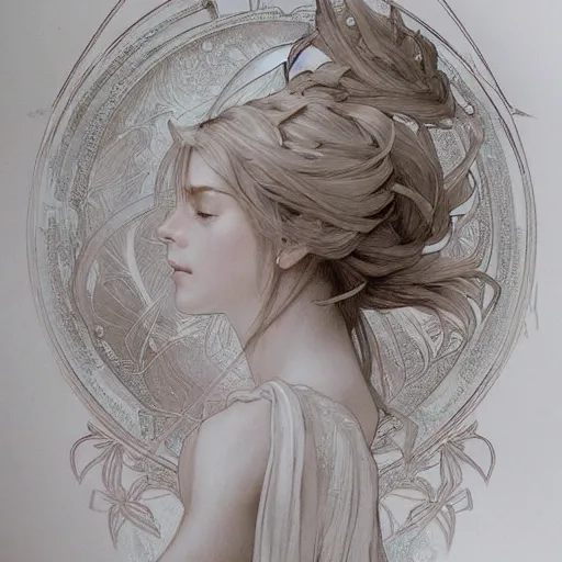 Image similar to beautiful lifelike award winning pencil illustration of lunafreya nox fleuret trending on art station artgerm greg rutkowski alphonse mucha museum quality cinematic atmospheric