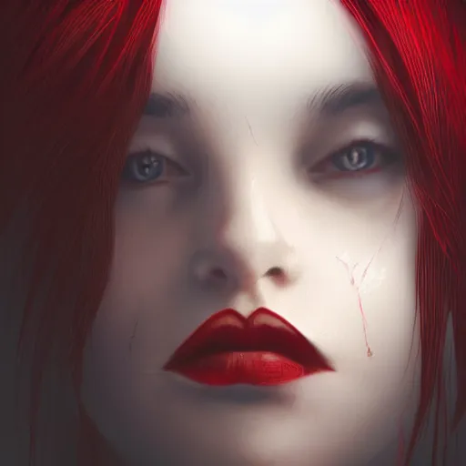 Prompt: shameless woman whis impudent facial expression, shadow of catholic church cross, elegant, dark and mysterious, atmospheric, red, trending on artstation, highly detailed, digital painting, volumetric light, concept art, middle focus, illustration