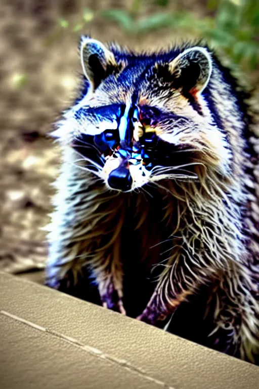 Image similar to portrait of a suspicious looking raccoon in a trench coat, award - winning photograph