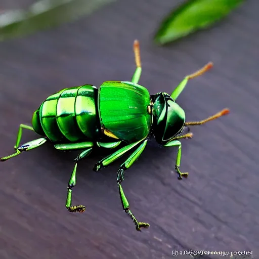 Image similar to shiny green rose chafer in gogos, basil style painted