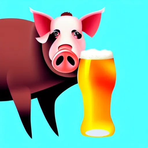 Image similar to a vector illustration of a pig with beer, artstation, cgsociety, deviantart, 8k, HD