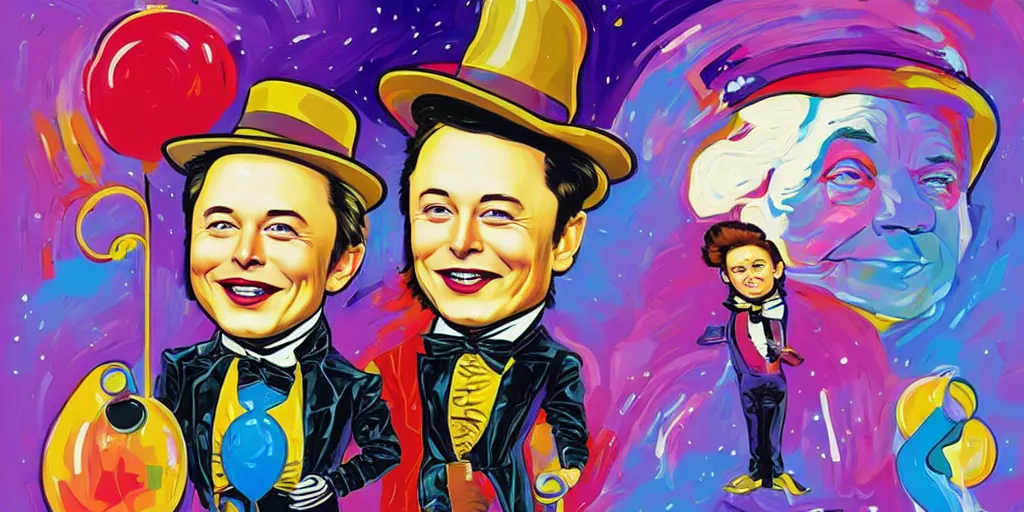 Image similar to Elon Musk as Willy Wonka, created by Jeremiah Ketner