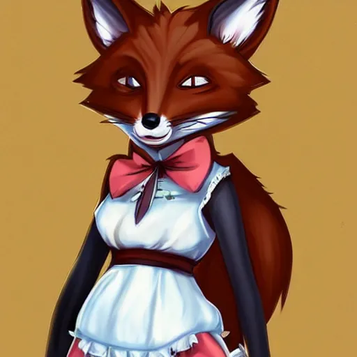 Image similar to a fox fursona wearing a maid outfit, highly detailed, digital art, trending on artstation, furry art