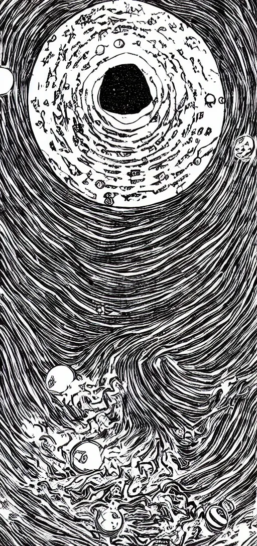 Image similar to Magnificent solar system, high detail, Junji Ito