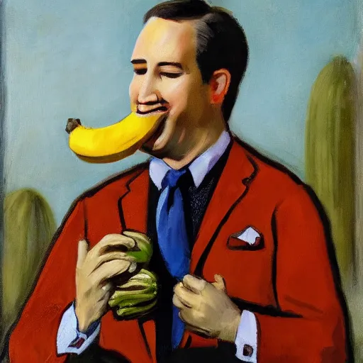 Prompt: portrait of Ted Cruz sucking a banana, Dutch masters, high quality