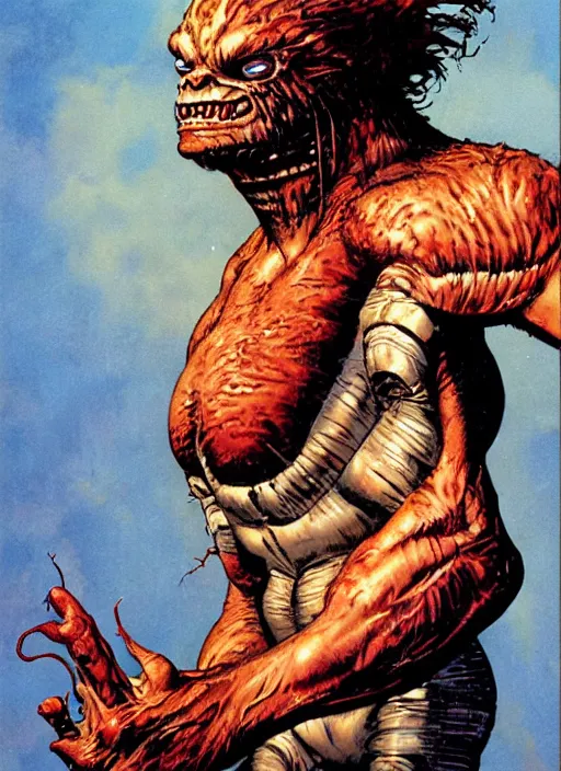 Prompt: full body and head single character portrait of brad dourif as marvel mutant the thing, dynamic action, painted by norman rockwell and phil hale and greg staples and tom lovell and frank schoonover and jack kirby