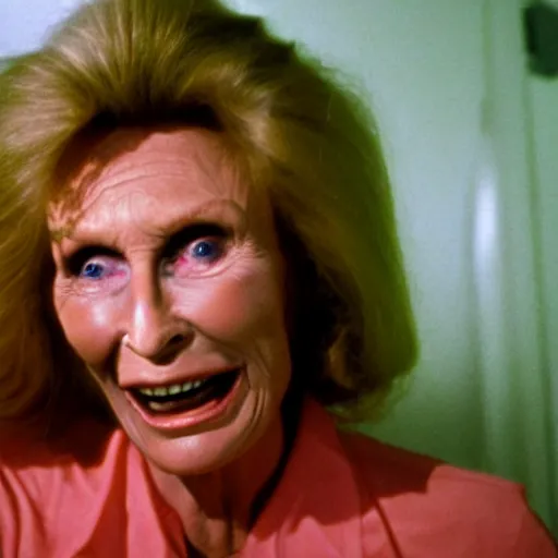 Image similar to 7 0 s film still from a horror movie of cloris leachman suffering from radiation induced moist desquamation, kodachrome, cinecolor, cinestill, film grain, film texture, retro, cinematic, high resolution, photorealism, - w 8 6 7