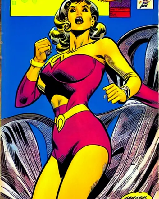 Image similar to carmine infantino comicbook cover art, jessica alba as aphrodite ix