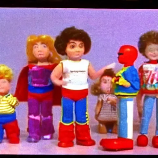 Image similar to vhs footage of an 8 0 s toy commercial of a super creepy toy