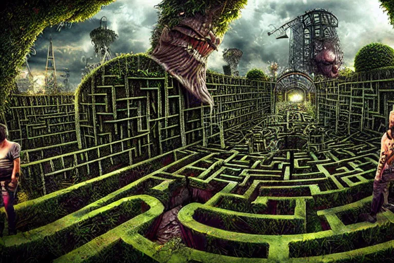 Prompt: hyper detailed sewerpunk hedge maze by aleksi briclot, insanely 3 d