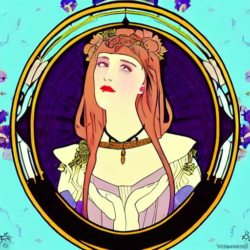 Image similar to lily elsie in the style of Mucha