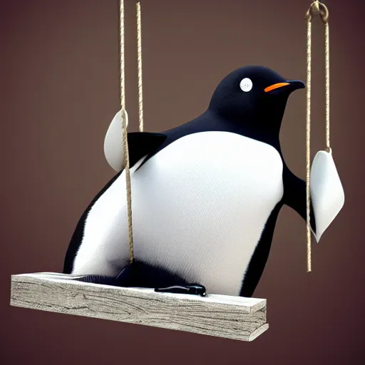 Image similar to realistic penguin sitting on a swing, hyper detailed, trending on artstation