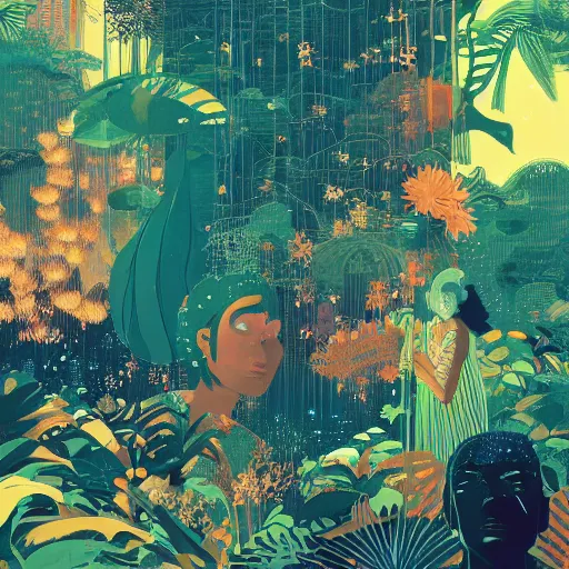 Image similar to disco diffusion painting of the jungle by victo ngai and malika favre, makoto shinkai, masterpiece, contest award winner