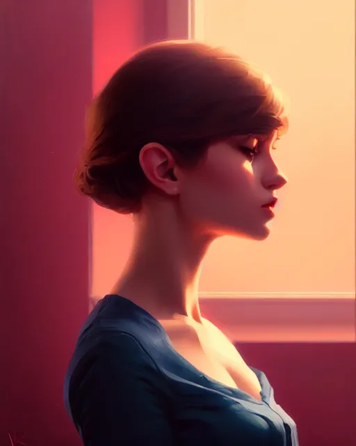Image similar to stylized portrait by aykutmakut of an artistic pose, composition, young cute serious fancy lady, cinematic moody colors, realistic shaded, fine details, realistic shaded lighting poster by ilya kuvshinov, magali villeneuve, artgerm, jeremy lipkin and michael garmash and rob rey