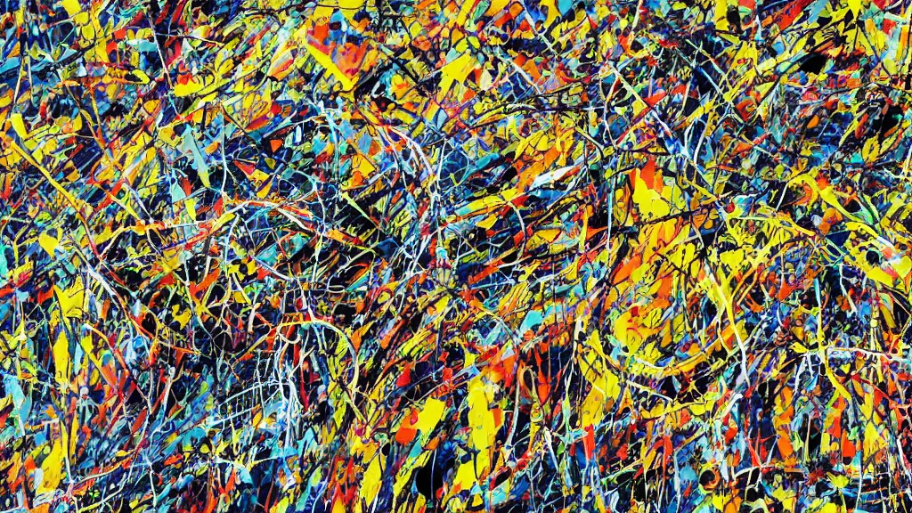 Image similar to abstract art painting, lines, forms, shapes, in style of jackson pollock, 4 k, high resolution details,