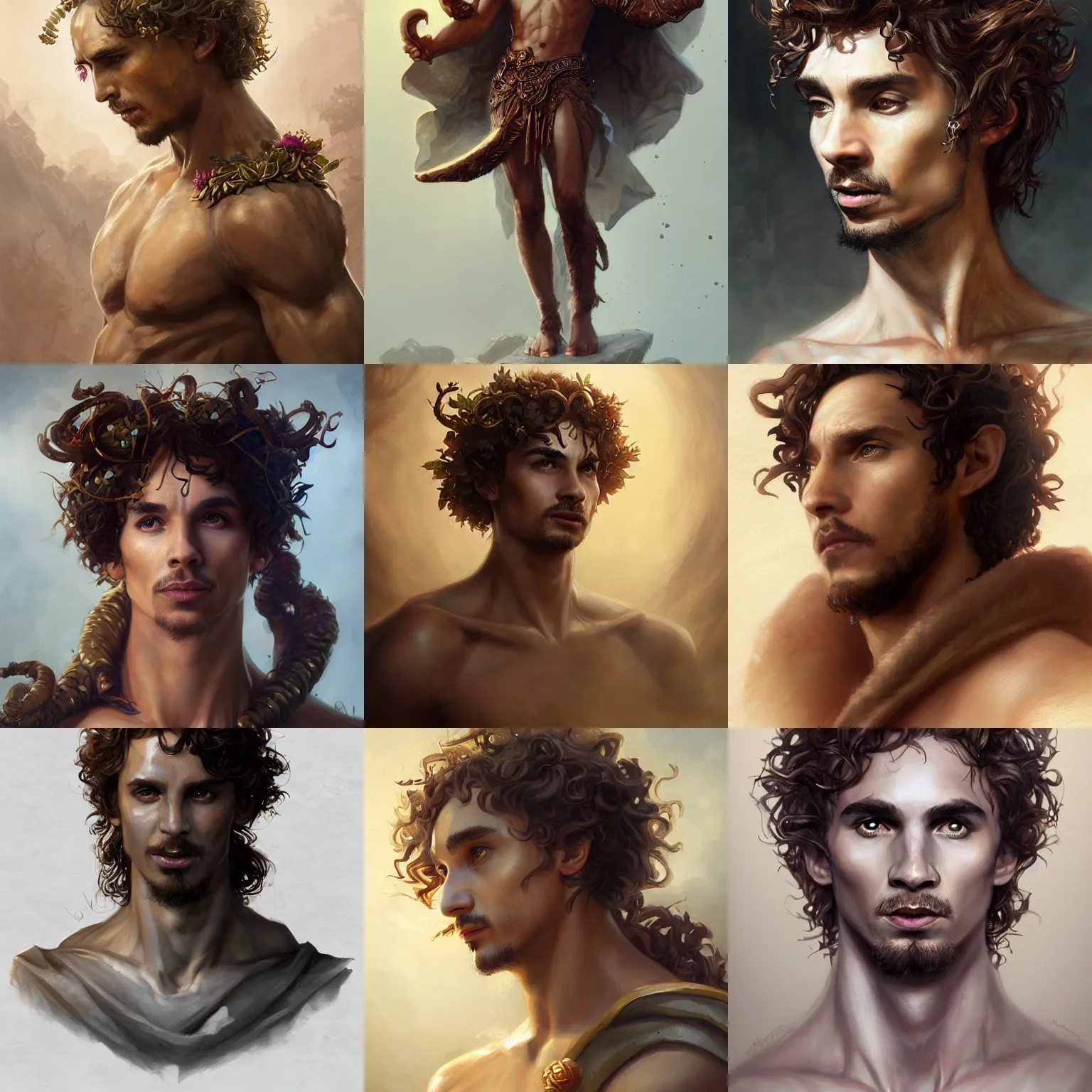 Prompt: dionysus, greek god, robert sheehan, tunic, art by artgerm and greg rutkowski and magali villeneuve, d & d, fantasy, portrait, highly detailed, digital painting, trending on artstation, concept art, sharp focus, illustration