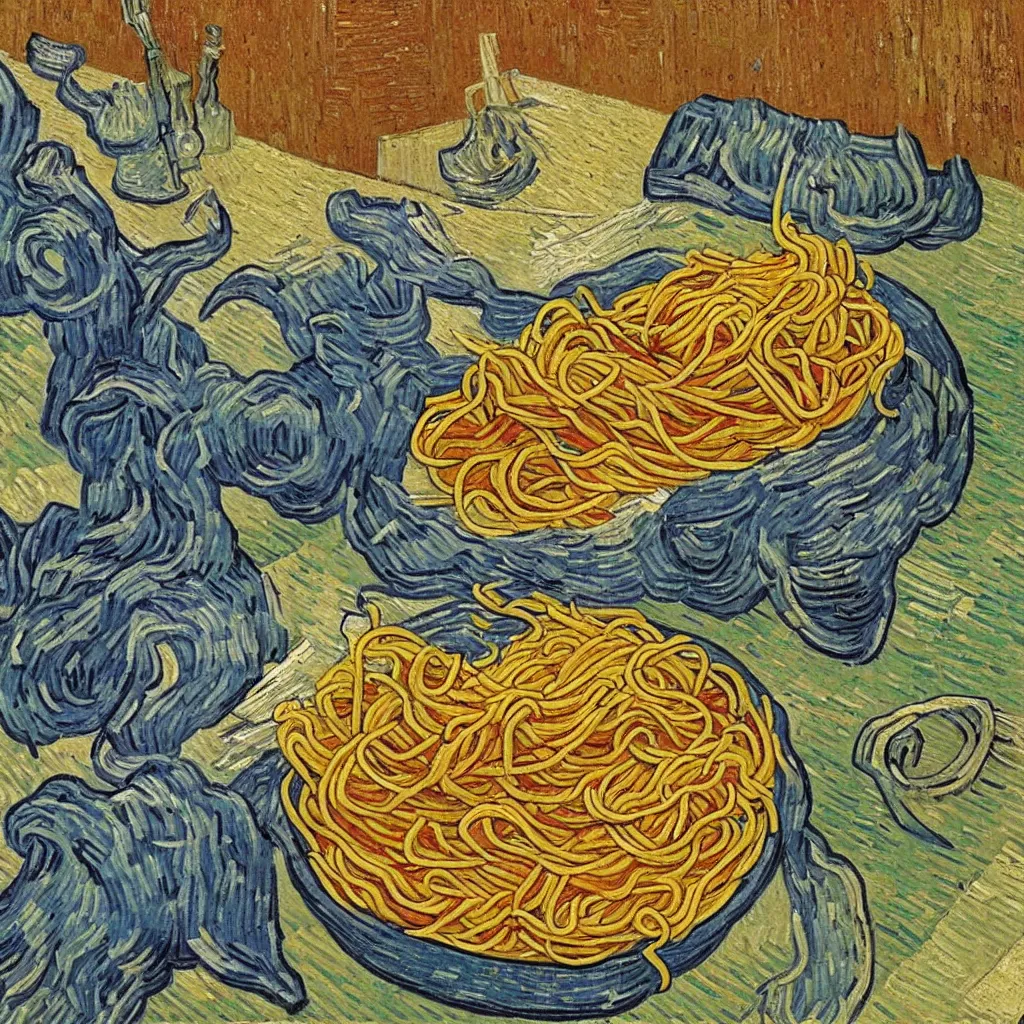 Image similar to Van Gogh eating spaghetti