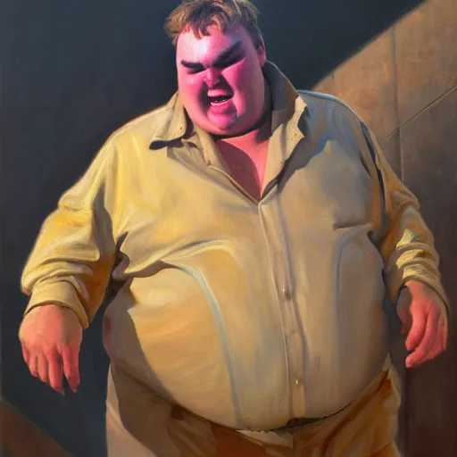 Image similar to portrait of john candy crying in the metaverse, fire and pain, oil on canvas by william sydney mount, trending on artstation