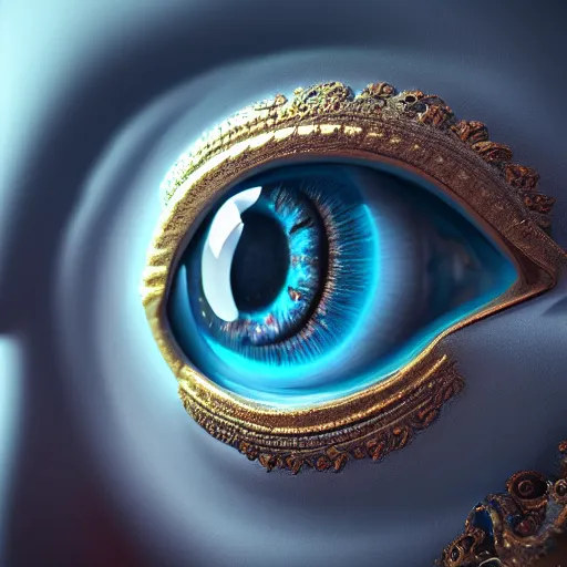 Prompt: The eye of god Rah, intricate, ornate, photorealistic, ultra detailed, octane render, high definition, depth of field, bokeh, 8k, artstation, cgsociety