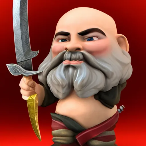 Prompt: bald dwarf with white beard, holding a dagger and bomb, dnd, high detail, fantasy,