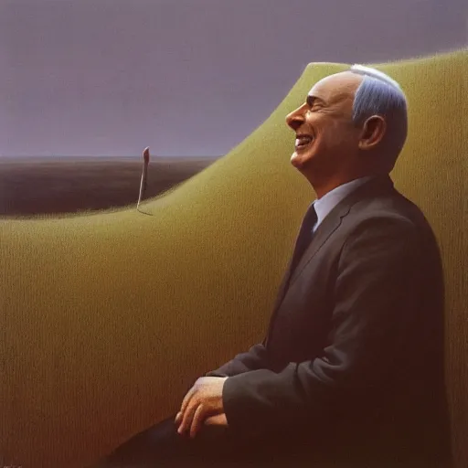 Image similar to a portrait of benjamin netanyahu grinning, by beksinski