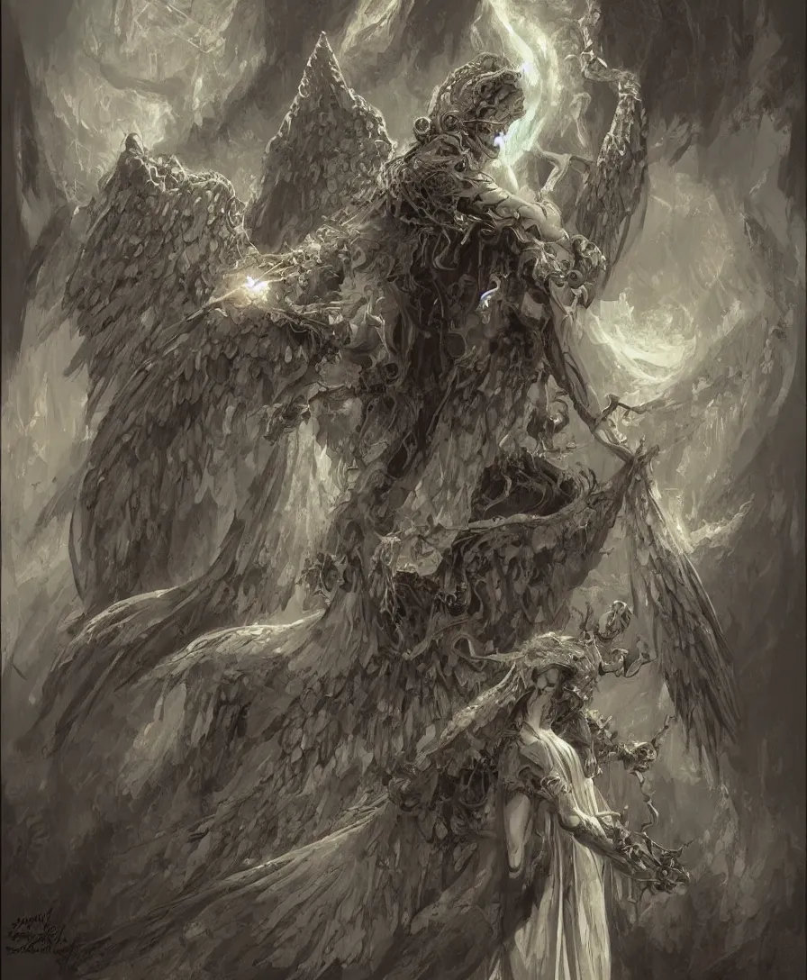 Image similar to The angel of death, intricate, elegant, highly detailed, digital painting, trending artstation, concept art, illustration, art by James Gurney