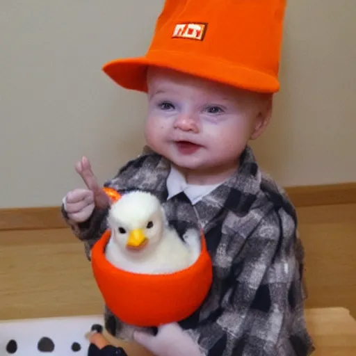 Image similar to cute baby chick dressed as an inmate, tom chambers style