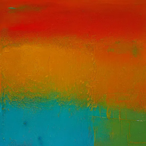 Image similar to a beautiful abstract turquoise, orange and yellow impasto textured painting by gerhard richter, texture,