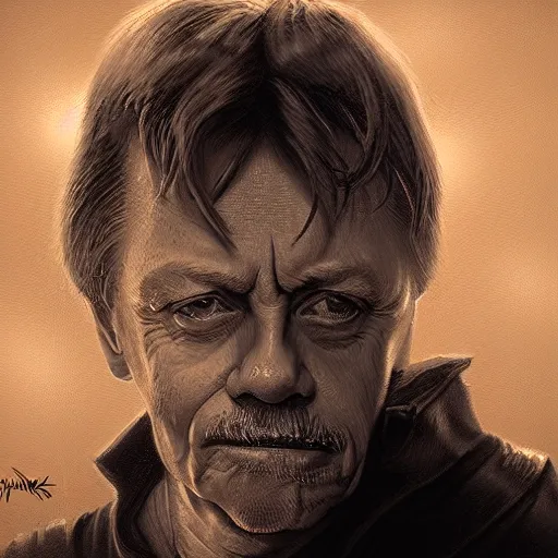 Image similar to A portrait of mark hamill, angry, sith, star wars art, art by greg rutkowski, matte painting, trending on artstation