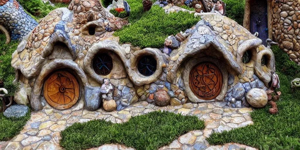 Image similar to hobbit home, gaudi style, highly detailed, photorealistic