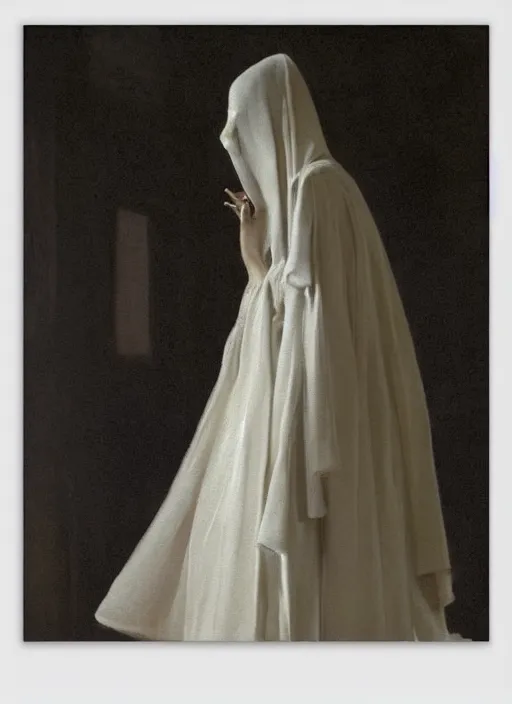 Image similar to medium shot, painting of white!! blurry!! half-transparent ghostly human figures, dark academia aesthetic, Hogwarts, magic vibes, soft lighting, by George Roux, by Vermeer, by Monet, by oil on canvas, Royal Academy, masterpiece, trending on artstation, cinematic composition, dramatic pose, beautiful lighting, sharp, details, hyper-detailed, HD