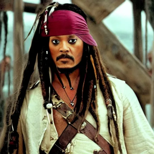 Image similar to Will Smith as captain jack sparrow, movie still from pirates of the carribean