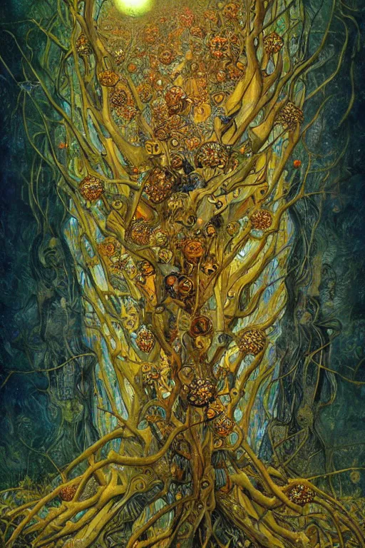 Image similar to The Heart of Thorns by Karol Bak, Jean Deville, Gustav Klimt, and Vincent Van Gogh, otherworldly, fractal structures, arcane, prophecy, ornate gilded medieval icon, third eye, spirals