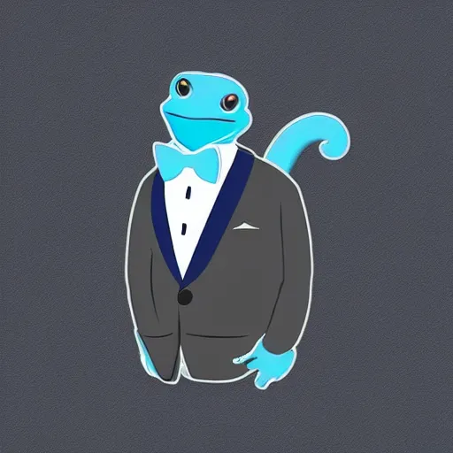 Image similar to blue salamander in a grey tuxedo and a bowtie, character icon