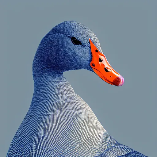 Prompt: portrait of an ethereal greylag goose made of blue and red light, divine, cyberspace, mysterious, dark high-contrast concept art