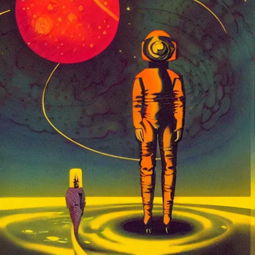 Prompt: Liminal space in outer space by Jack Gaughan