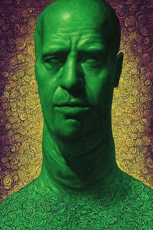 Image similar to bizarre green blacklight detailed renaissance portrait of homer simpson as a highly detailed realistic real life, dramatic cinematic lighting, 8 k, beautiful intricate painting by james r eads and tomasz alen kopera