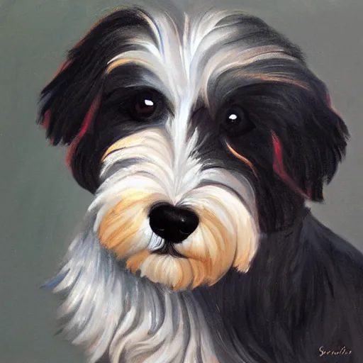 Image similar to portrait of a havanese dog, by sandra chevrie