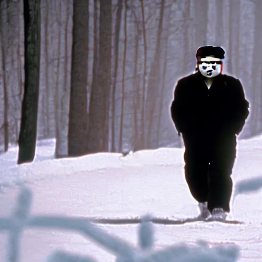 Image similar to movie still of Kim Jong-il wearing a ski mask in the role of Jason Voorhees from Friday the 13th, Cooke Varotal 20-100mm T3.1