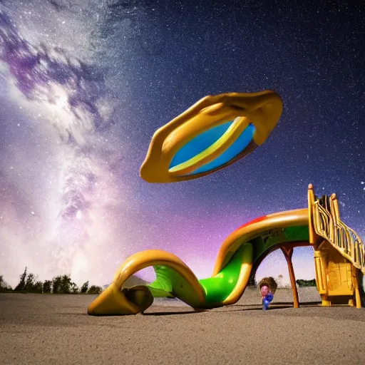 Prompt: Liminal space in outer space, playground professional photography