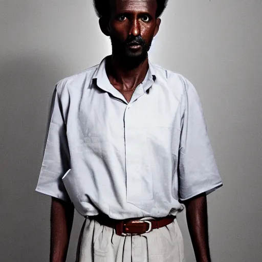 Image similar to a somali man, with long curly hair, on a clean background, beautiful, by etienne dinet