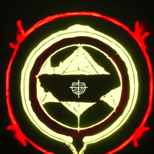 Prompt: the sigil glows red on a black surface