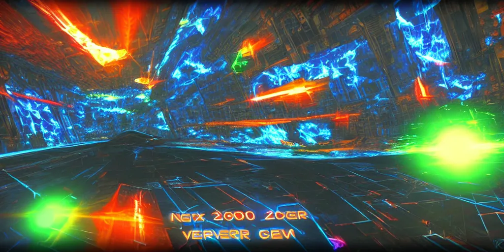 Image similar to screenshot of the videogame tempest 2 0 0 0, atari jaguar, vector, axure sky, neon glow, lens flare, 8 k, unreal engine