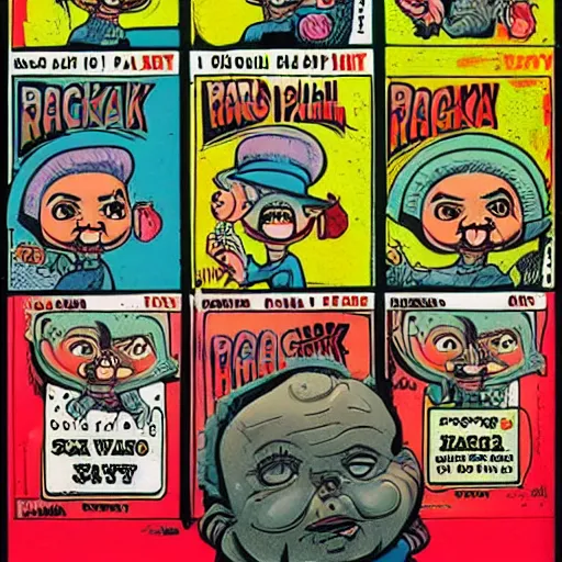 Prompt: a Garbage Pail Kids card Scary Larry Art Spiegelman art